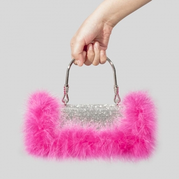 stylish new 8 colors feather decor rhinestone magnetic button crossbody handbag