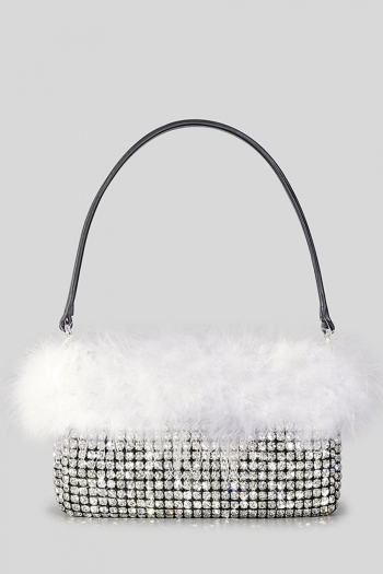 stylish new feather decor rhinestone zip-up handbag