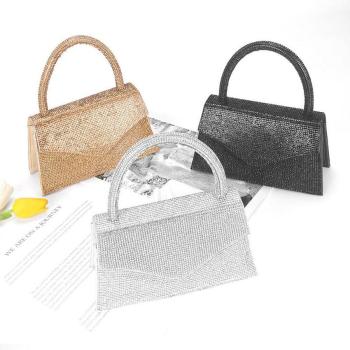 stylish rhinestone metal chain crossbody handbag 19cm(l)* 7cm(w)* 11cm(h)