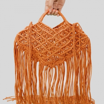 stylish new tassels decor open design weave handbag