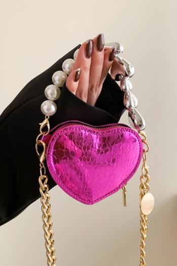 stylish new 5 colors heart shape pearl chain decor zip-up crossbody handbag