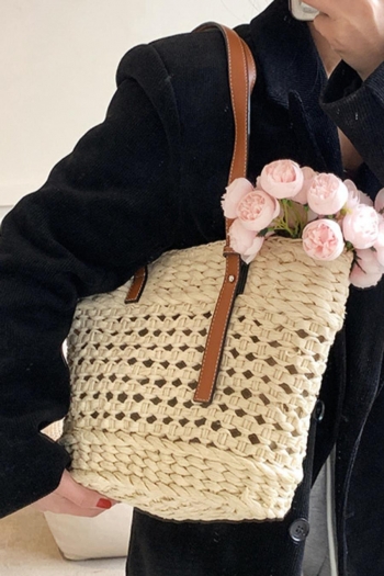 stylish retro new hollow weave zip-up tote bag