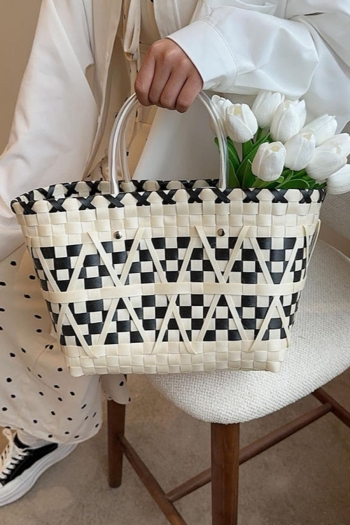 stylish new plaid weave high-capacity square shopping handbag