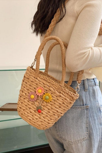 Stylish new flower decor drawstring crossbody weave handbag