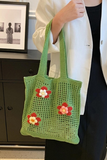 stylish new 3 colors flower decor cutout open design weave shoulder bag