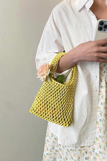 stylish new 6 colors solid color cutout weave open design handbag