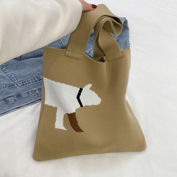 Stylish new 3 colors jacquard ribbed knit open design shoulder bag