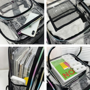 Stylish new 4 colors see-through pvc high-capacity zip-up backpack