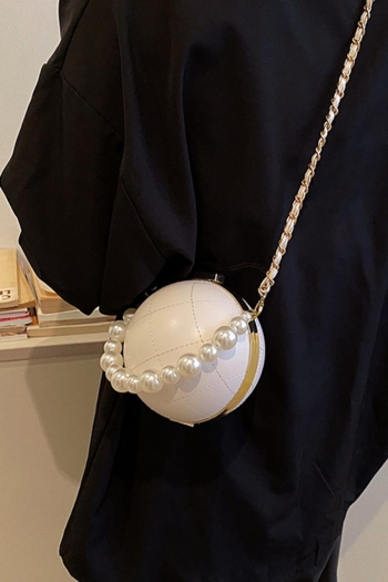 Stylish new 4 colors round shape lock buckle pearl chain crossbody bag