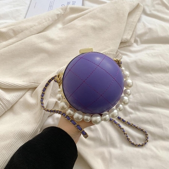 Stylish new 4 colors round shape lock buckle pearl chain crossbody bag