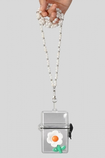 stylish new flower applique acrylic box shape pearl chain crossbody bag#1