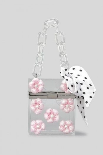stylish new pearl applique dot scarf decor lock buckle box shape handbag