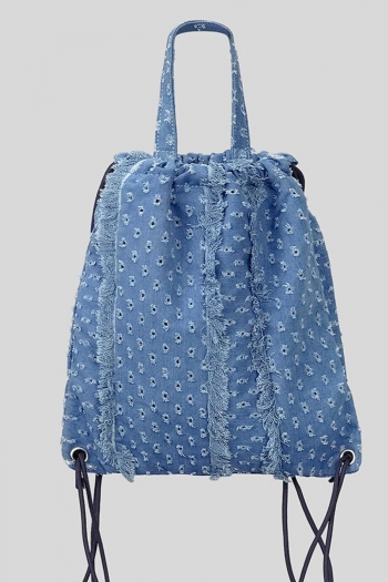 stylish new hole decor raw edge drawstring backpack