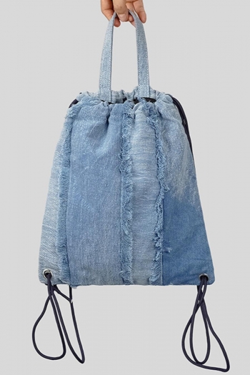stylish new denim raw edge tie-dye drawstring backpack
