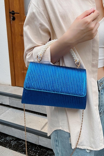 stylish new 4 colors pu pleated pearl chain handle crossbody handbag