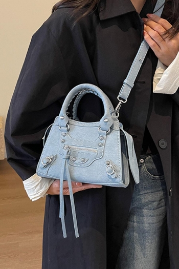 stylish new 3 color pu rivet decor zip-up crossbody handbag