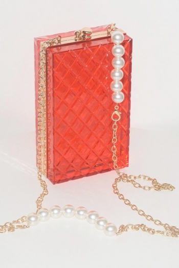 stylish new acrylic box shape lock buckle pearl metal chain crossbody bag