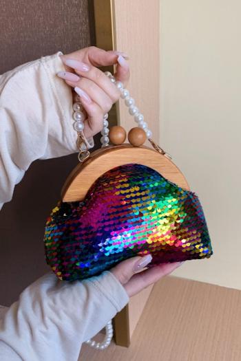 stylish new 5 colors sequin decor shell shape pearl chain crossbody bag