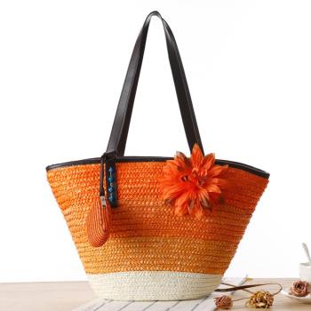 stylish new 5 colors contrast color high-capacity beach straw tote bag