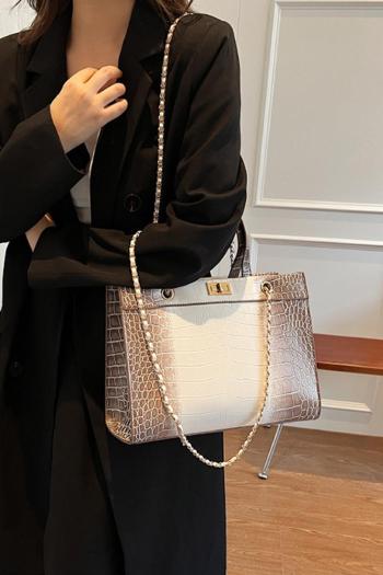stylish new crocodile pattern pu contrast color zip-up crossbody handbag