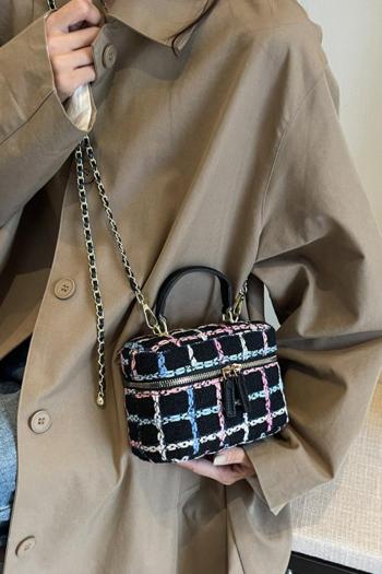 stylish new 5 colors lattice tweed zip-up box shape shoulder handbag