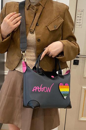 stylish new nylon multicolor heart letter high-capacity zip-up crossbody handbag
