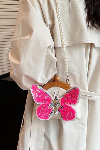 stylish new 3 colors sequin butterfly decor pearl chain crossbody handbag