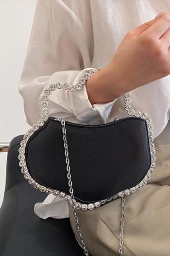 stylish new 6 colors pu rhinestone decor handle zip-up crossbody handbag