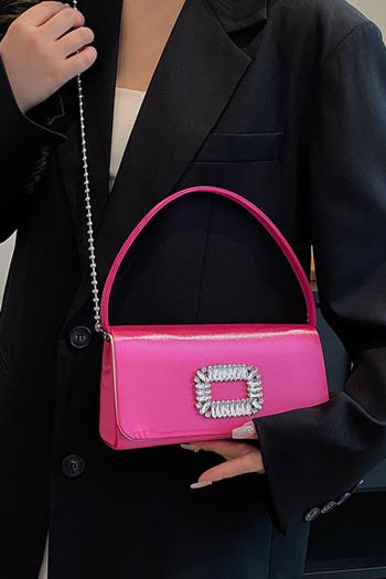 stylish new 8 colors pu rhinestone decor magnetic button shoulder handbag