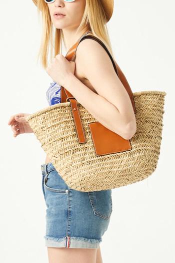 stylish new contrast color straw high-capacity open design tote bag