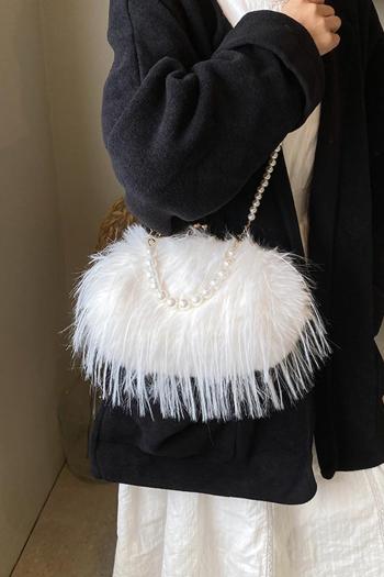 stylish new 3 colors feather decor pearl chain crossbody handbag