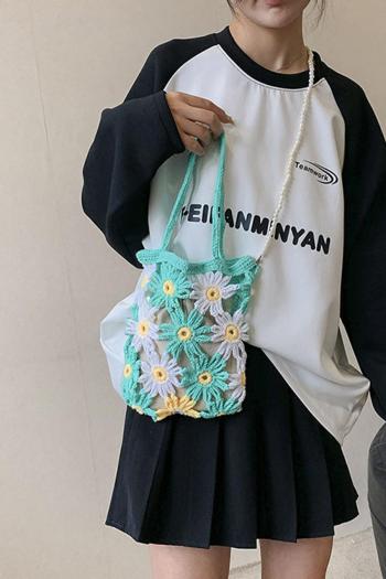 stylish new contrast color weave flower cutout drawstring crossbody handbag