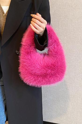 stylish new 6 colors solid color zip-up plush crossbody handbag