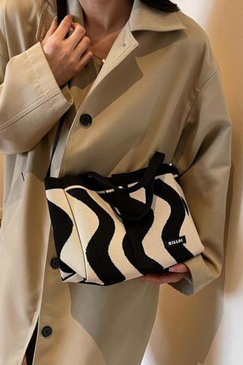 stylish new contrast color stripe ribbed knit button shoulder handbag