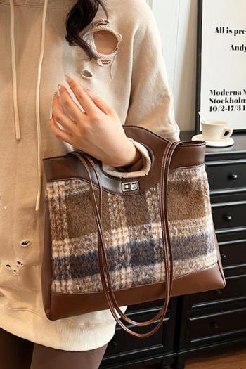 stylish new lattice tweed stitching pu lock buckle crossbody handbag