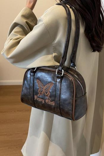 stylish new butterfly printing pu zip-up shoulder bag