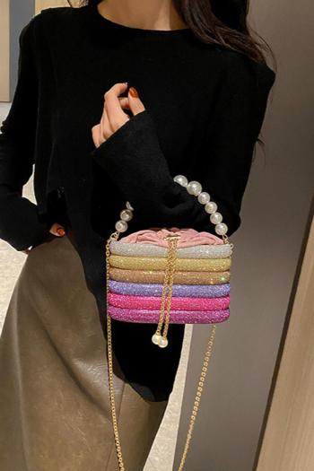 stylish new 5 colors rhinestone decor drawstring crossbody handbag