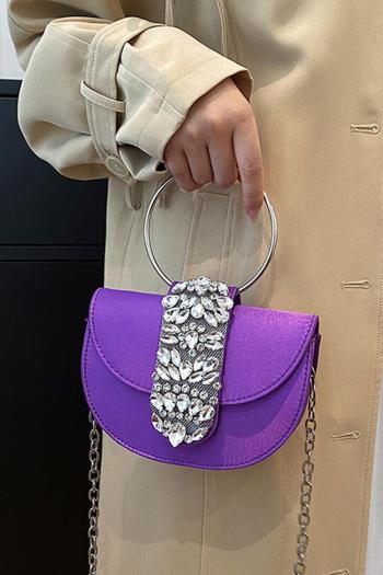 stylish new 8 colors pu rhinestone decor magnetic button crossbody handbag
