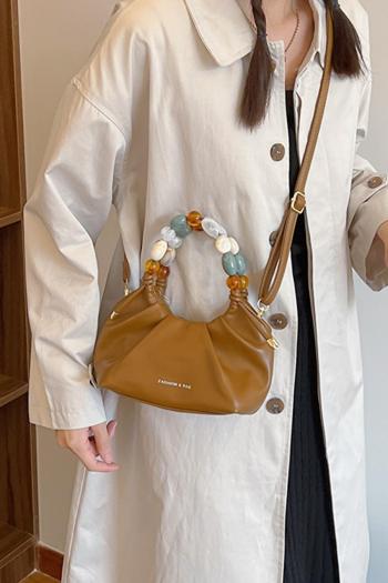 stylish new pu contrast color beaded zip-up crossbody handbag