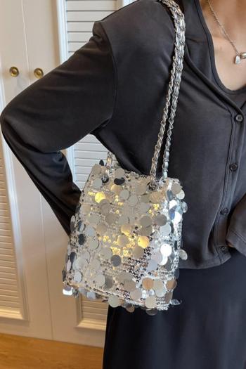 stylish new sequin decor magnetic button crossbody bucket bag