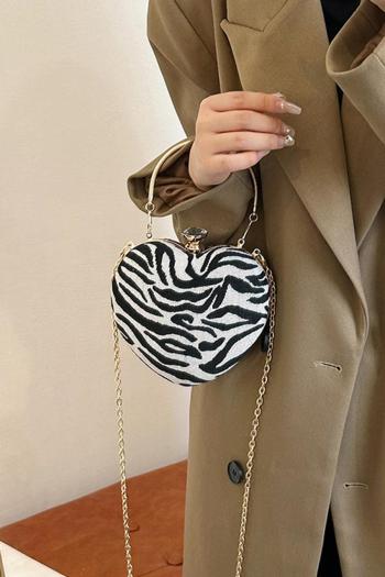 stylish new zebra pattern heart shape lock buckle crossbody handbag