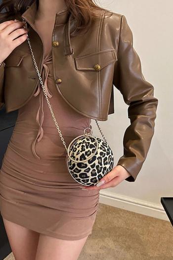 stylish new leopard pattern round shape lock buckle crossbody handbag