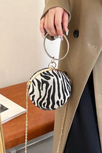 stylish new zebra pattern round shape lock buckle crossbody handbag