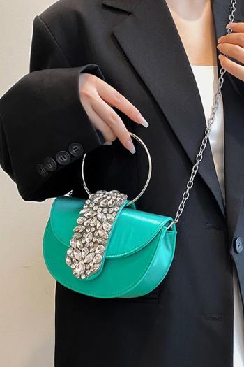stylish new 8 colors rhinestone decor pu magnetic button crossbody handbag