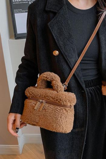 stylish new 5 colors teddy fleece box shape zip-up crossbody handbag