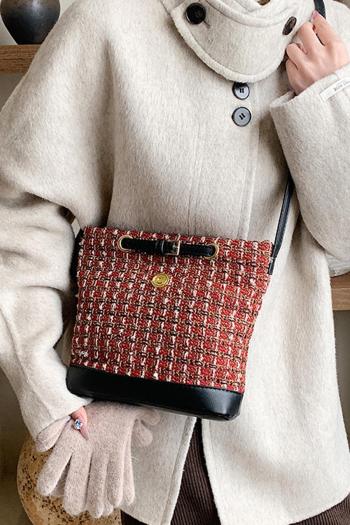 stylish new contrast color weave lattice magnetic button shoulder bag