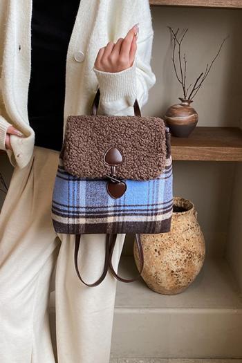 stylish new lattice stitching berber fleece zip-up backpack