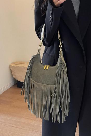 stylish new 4 colors frosted pu tassels decor zip-up shoulder bag