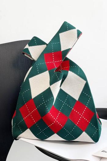 stylish new contrast color lattice ribbed knit open design handbag