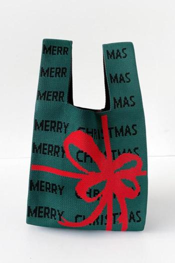 stylish new christmas letter bow pattern ribbed knit open design handbag